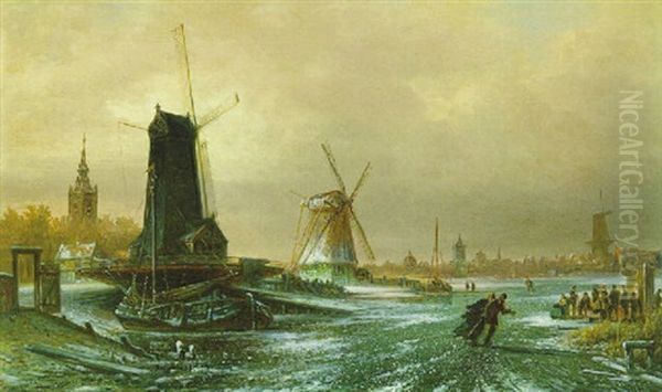 Hollandische Sage Muhle, Wasser Muhle Und Korn Muhle Aus Der Umgebung Von Amsterdam Oil Painting by Elias Pieter van Bommel