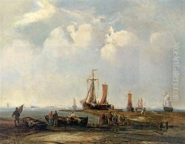 Segelschiffe Vor Der Kuste Oil Painting by Elias Pieter van Bommel