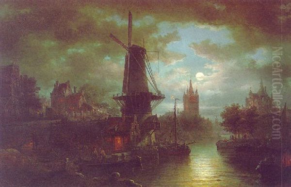 The Windmill Oil Painting by Elias Pieter van Bommel