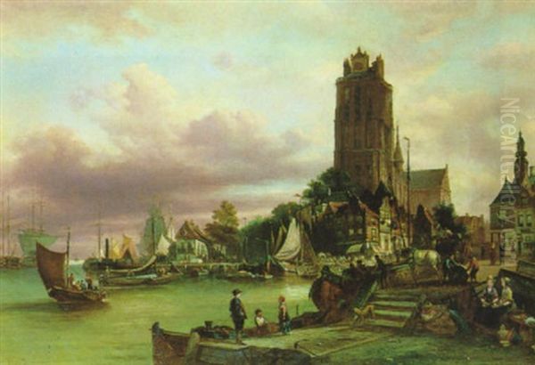 Im Hafen Von Antwerpen Oil Painting by Elias Pieter van Bommel