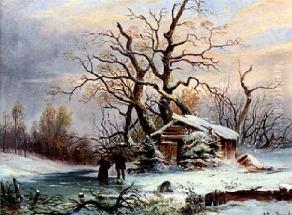 Winterlandschaft Mit Figurlicher Staffage Oil Painting by Elias Pieter van Bommel