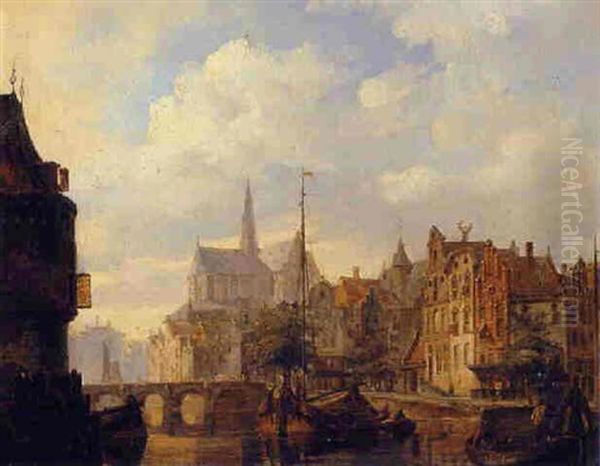 A View Of A Town Oil Painting by Elias Pieter van Bommel