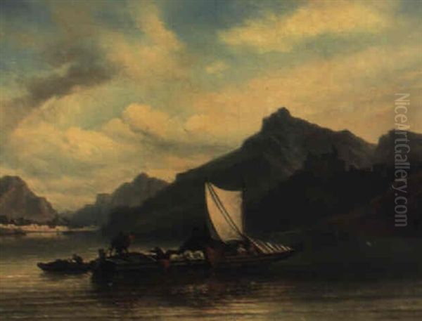 Die Uberfuhr, Rheinlandschaft? Oil Painting by Elias Pieter van Bommel