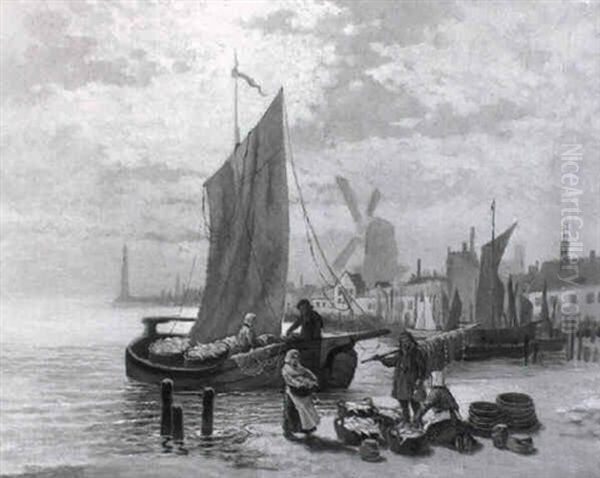 Fischer Bei Booten Am Hollandischen Strand Oil Painting by Elias Pieter van Bommel