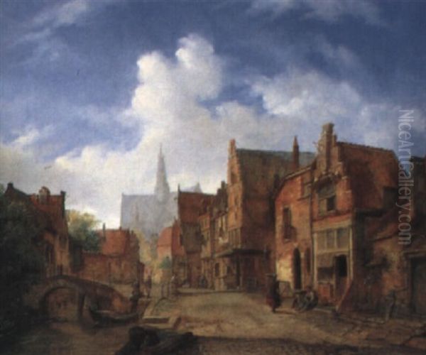 Niederlandische Strasenszene Oil Painting by Elias Pieter van Bommel