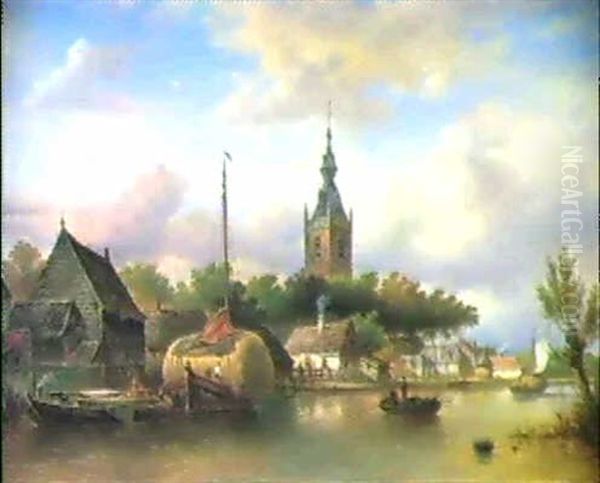 Stadtchen Am Fluss Oil Painting by Elias Pieter van Bommel