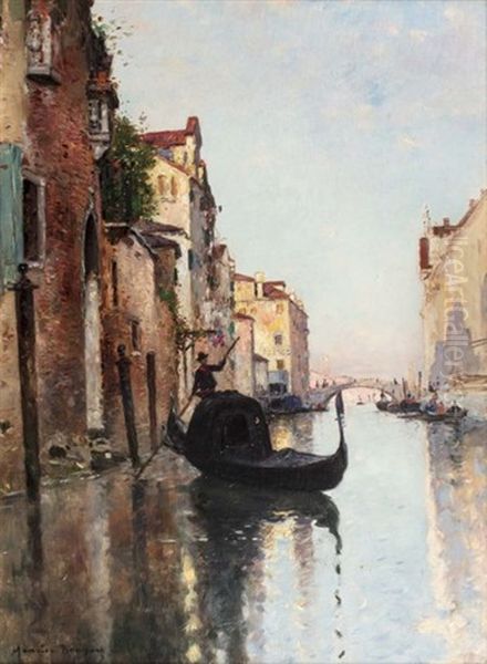 Gondolier Sur Un Canal A Venise Oil Painting by Maurice Bompard