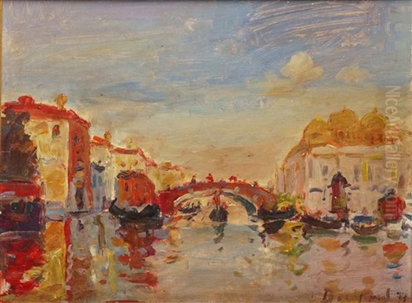 Venise & L'entree Du Grand Canal Le Pont (2 Works) Oil Painting by Maurice Bompard