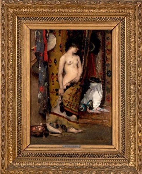 Modele Nu Dans L'atelier Au Rideau Oil Painting by Maurice Bompard