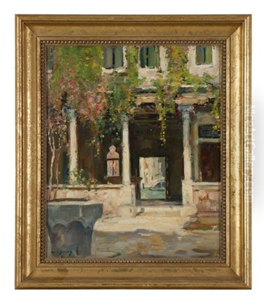 Courtyard Scene Oil Painting by Maurice Bompard