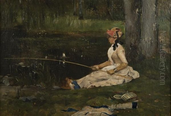 Lady Fishing by Maurice Bompard