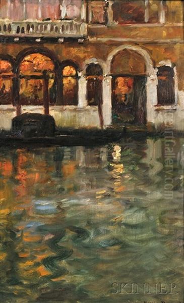 Venice, Canal Reflections, Evening Oil Painting by Maurice Bompard