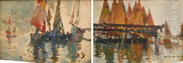 Voiliers En Bretagne (pair) Oil Painting by Maurice Bompard