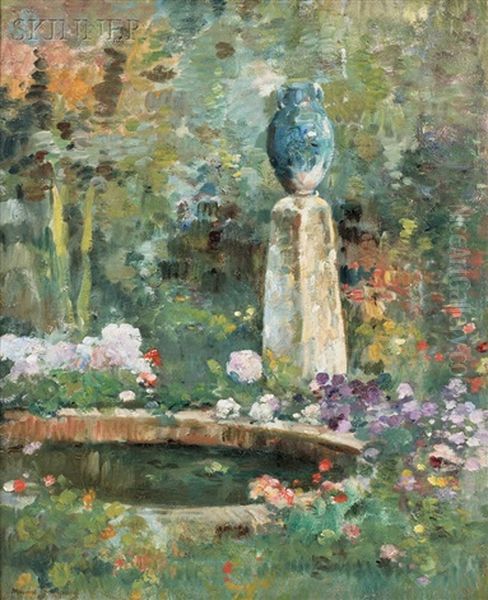 Garden View With Pool And Jardiniere Oil Painting by Maurice Bompard