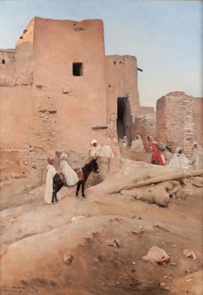 L'oasis De Chetma, Pres De Biskra Oil Painting by Maurice Bompard