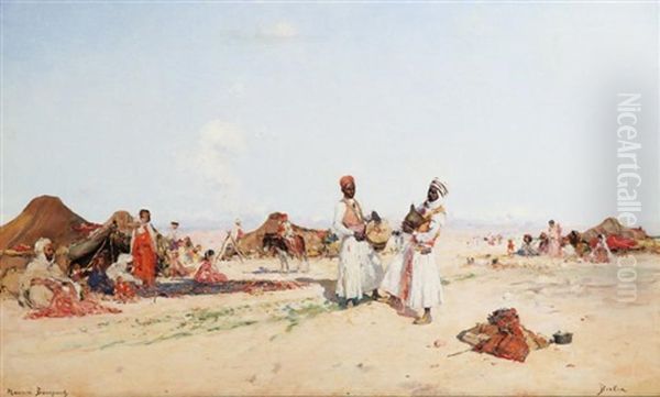 Musiciens Au Campement A Biskra Oil Painting by Maurice Bompard