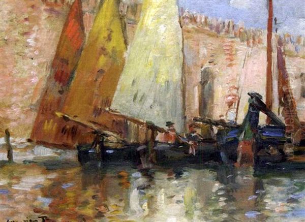 Barques De Pecheurs Dans Le Port Oil Painting by Maurice Bompard