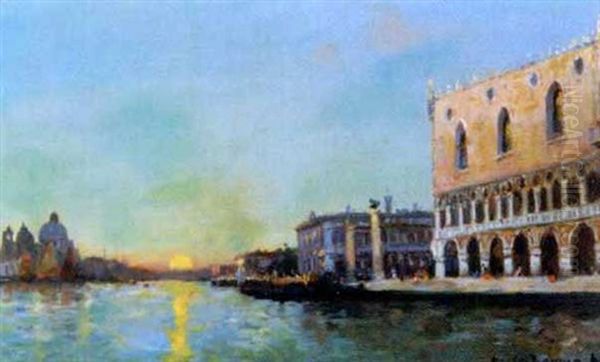 Canal A Venise Devant Le Palais Des Doges Oil Painting by Maurice Bompard