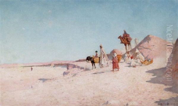 Nomader I Okenlandskap Oil Painting by Maurice Bompard