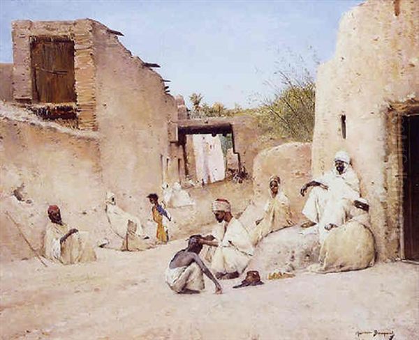 Arabes A L'entree Du Village Oil Painting by Maurice Bompard