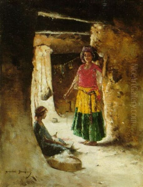 Les Fileuses, Sud Algerien Oil Painting by Maurice Bompard