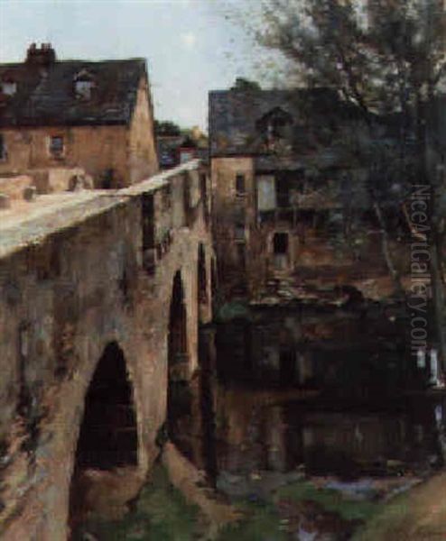 Washing Under A Bridge Oil Painting by Maurice Bompard