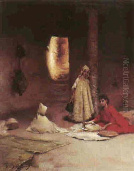 Preparation Du Couscous Oil Painting by Maurice Bompard