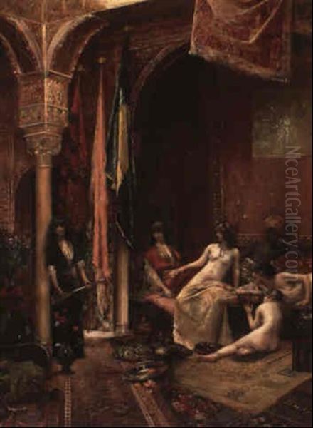 Scene De Harem Oil Painting by Maurice Bompard