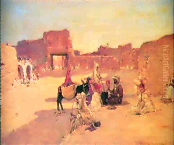 Scene De Village Oriental Oil Painting by Maurice Bompard