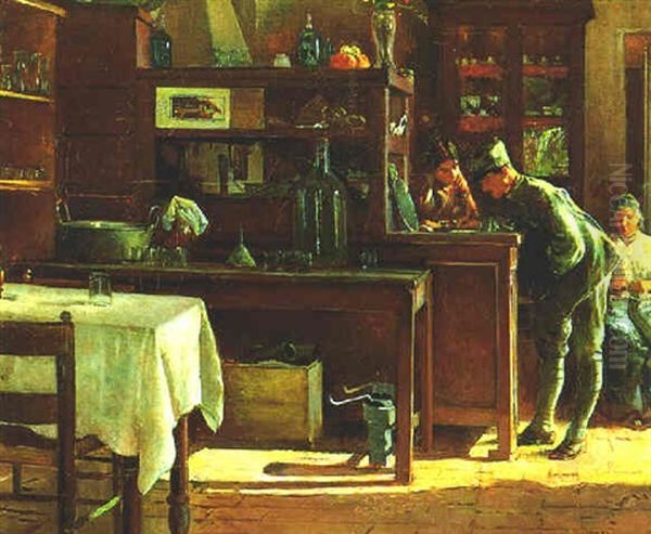 Morgens In Der Trattoria Oil Painting by Augusto Bompiani