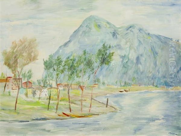 Paese Sul Lago Oil Painting by Angelo Del Bon