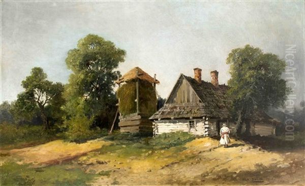 Landschaft Mit Heuschober Und Bauernkate Oil Painting by Wladyslaw Boncza-Rutkowski