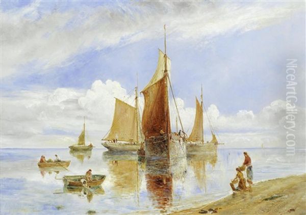 Moored Fishing Boats In A Calm Oil Painting by William Joseph J. C. Bond