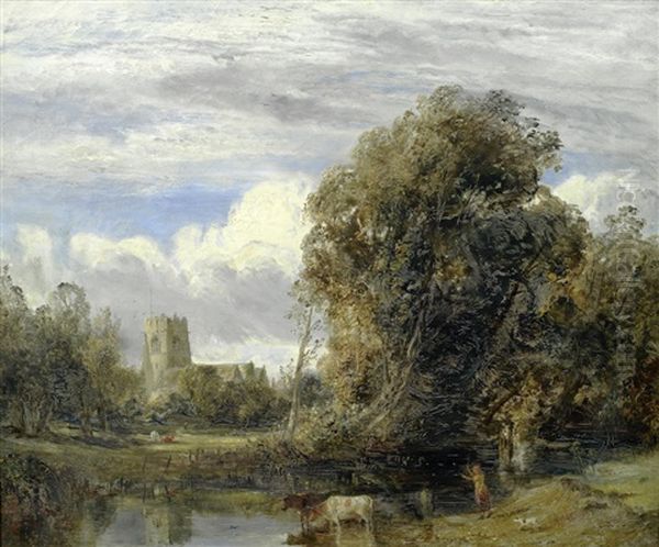 A Pastoral English Landscape Oil Painting by William Joseph J. C. Bond