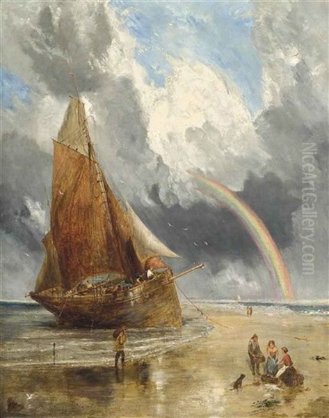 Unloading The Catch, Low Tide Oil Painting by William Joseph J. C. Bond