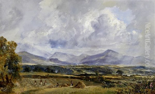 Carnarvon From Anglesey And Crowlands Abbey (pair) Oil Painting by William Joseph J. C. Bond