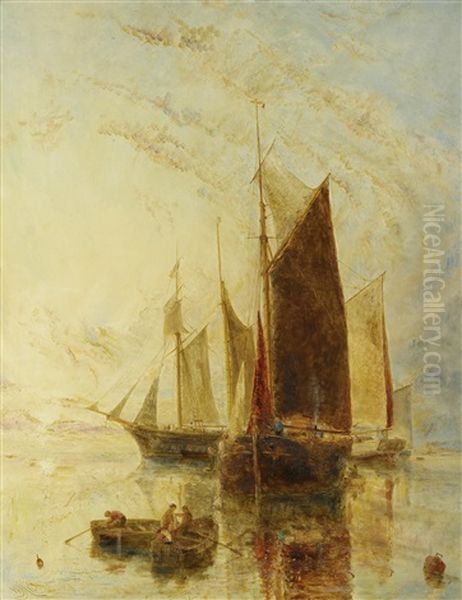 Fishing Boats In A Calm Oil Painting by William Joseph J. C. Bond