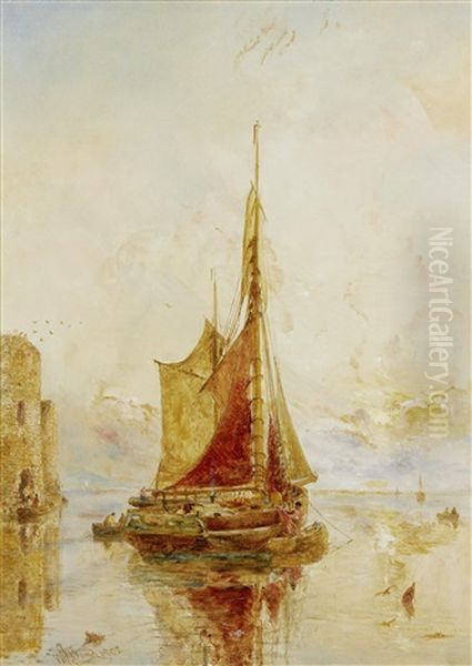 Fishing Boat At Sea Oil Painting by William Joseph J. C. Bond