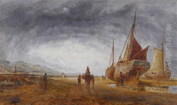 Fishing Boats On The Shore, Probably At West Kirby Oil Painting by William Joseph J. C. Bond