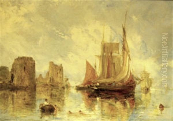 High Tide At Flint Castle Oil Painting by William Joseph J. C. Bond