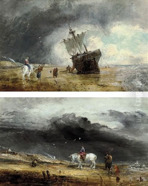 Unloading The Catch (+ Returning Home; 2 Works) Oil Painting by William Joseph J. C. Bond