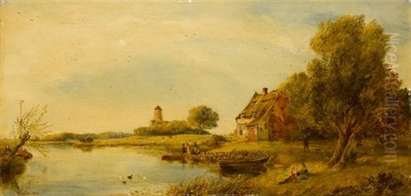 Landliche Idylle An Einem See Oil Painting by William Joseph J. C. Bond