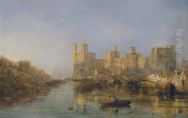 Caernarfon Castle And Quayside Oil Painting by William Joseph J. C. Bond