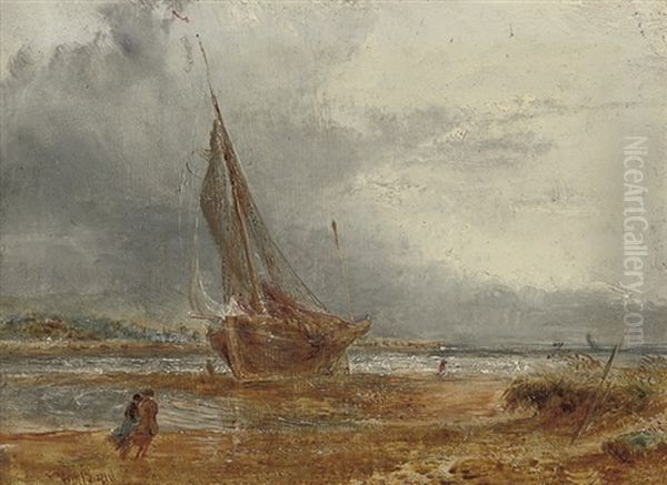 A Beached Fishing Vessel In An Onshore Breeze Oil Painting by William Joseph J. C. Bond