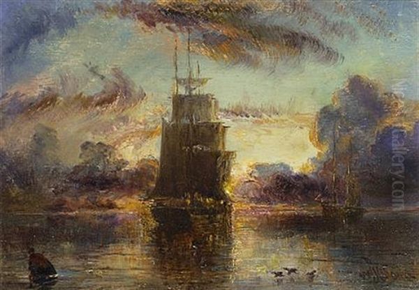 In Choppy Seas (+ Sunset; Pair) Oil Painting by William Joseph J. C. Bond