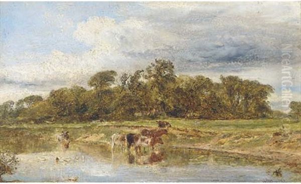 Cattle Watering Oil Painting by William Joseph J. C. Bond