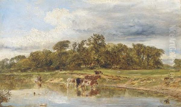 Cattle Watering Oil Painting by William Joseph J. C. Bond