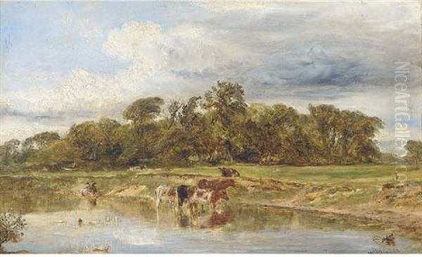 Cattle Watering Oil Painting by William Joseph J. C. Bond