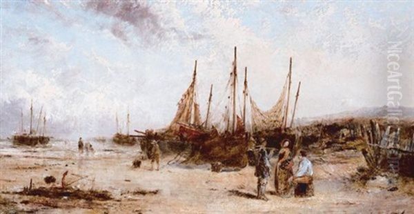 Fishing Boats On The Beach Oil Painting by William Joseph J. C. Bond