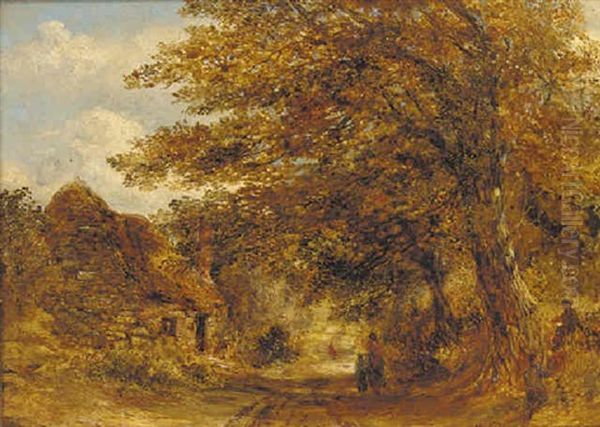 Figures On A Woodland Lane Oil Painting by William Joseph J. C. Bond